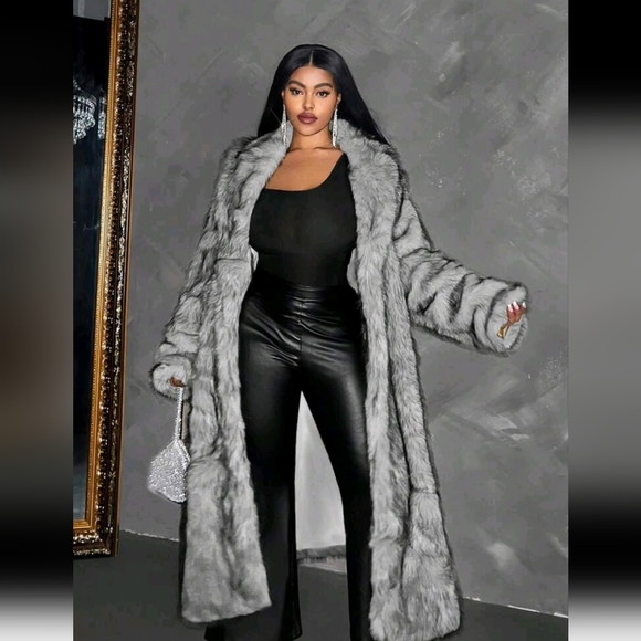 Slayr Plus Size Solid Color Luxury Fashion Faux Fur Long Sleeve Jacket